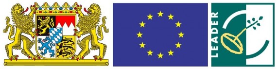 Logos: Bayerisches Staatsministerium für Ernährung, Landwirtschaft und Forsten, EU, Leader
