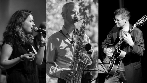 schwarz-weiß Fotos von drei Musiker:innen