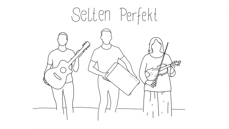 Zeichnung der Umrisse von drei Personen mit Instrumenten